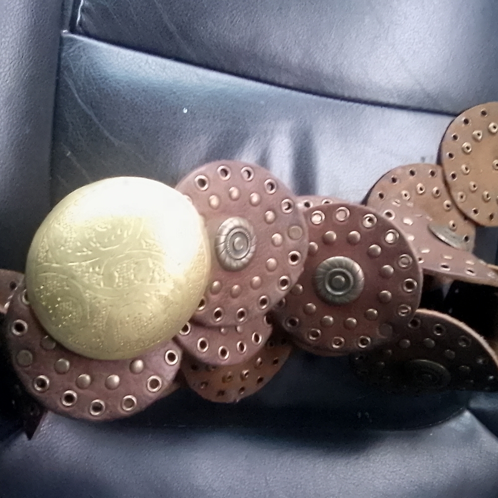 Brown Leather Belt with Gold Accents